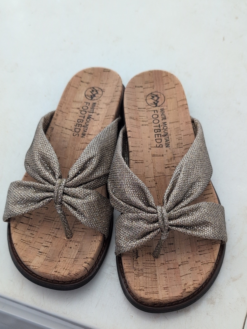 White Mountain Metallic Gold Fabric Slide Cork Footbed Sandals - Women's Size 8